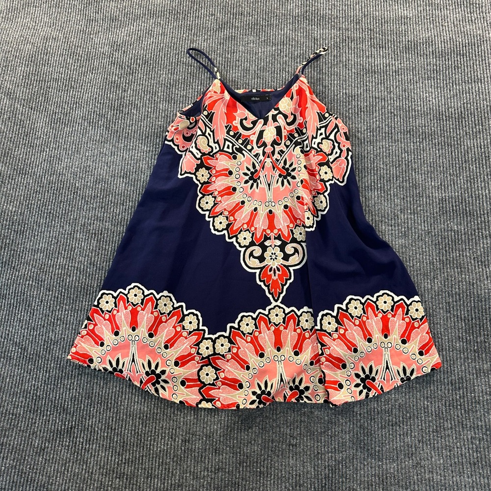 Ella Blue Cami Tank Top Womens Size S Navy Coral Medallion Floral Lined Boho